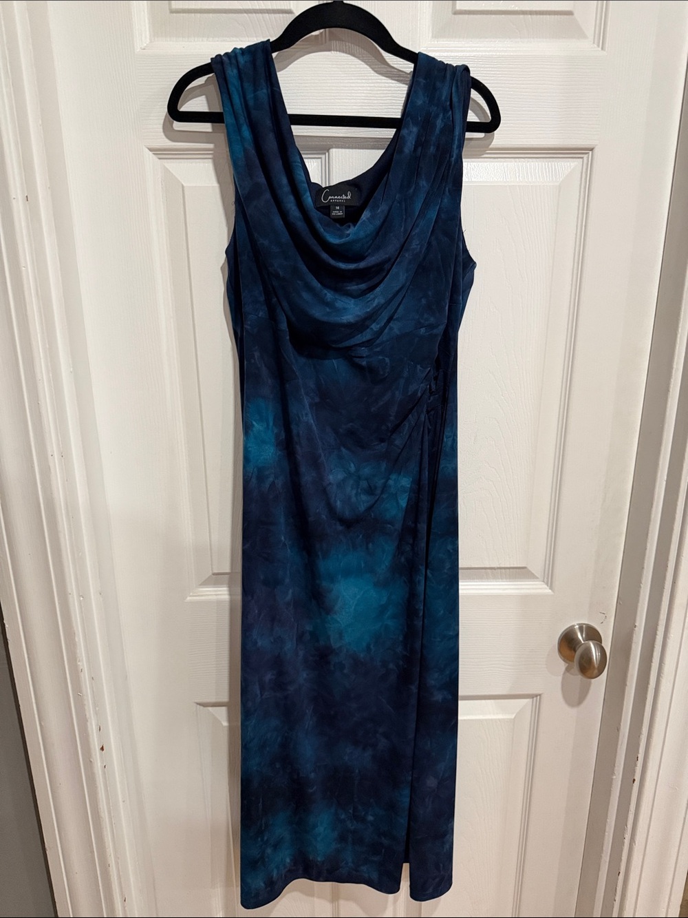 Casual Cowl Neck Maxi Dress - Teal Blue